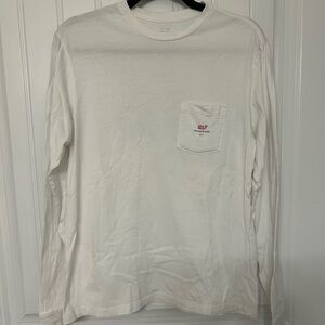 Vineyard Vines White Pocket Tee with Pink Logo